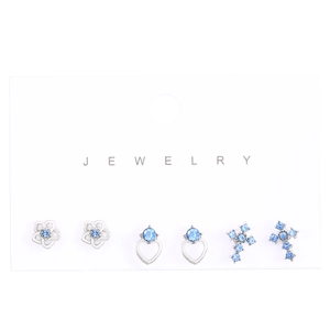 Set de pendientes con cruz corazón y flor de cristal azul en plata inoxidable