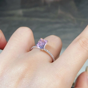 Detail of a 2-carat pink ice flower cut zircon ring with S925 sterling silver band