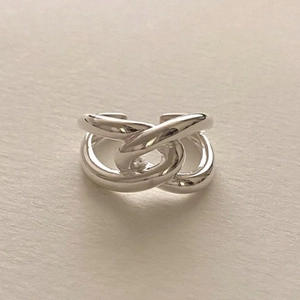 S925 sterling silver cross hollow open ring with polished finish minimalist style