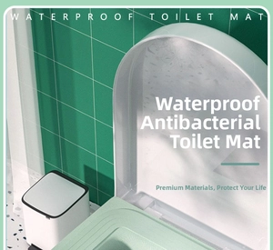 Close-up of mint green waterproof EVA toilet seat cover with wavy non-slip texture detail