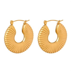 Chic gold-plated titanium steel hoop earrings with bold geometric radial texture