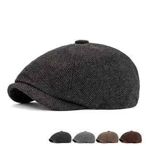 Adjustable dark grey herringbone tweed baker boy newsboy cap in various colors