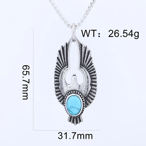 Eagle necklace detail with turquoise stone inlay, measuring 65.7mm by 31.7mm