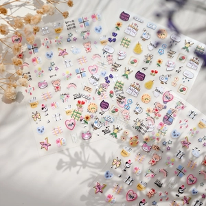 Adorable cartoon nail art stickers with frosted silver foil finish and cute patterns