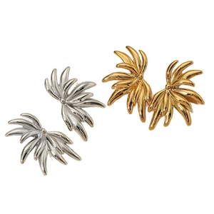 Elegant 316 stainless steel palm leaf earrings available in gold and silver finishes