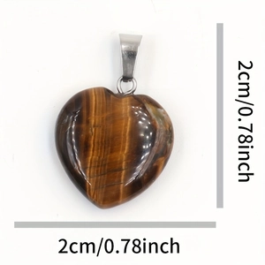 Natural heart-shaped tiger eye stone pendant with metal bail, size 2cm or 0.78 inch