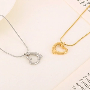 Hollow Heart Pendant Necklace Stainless Steel Elegant Minimalist Snake Chain Polished Jewelry Gift For Women