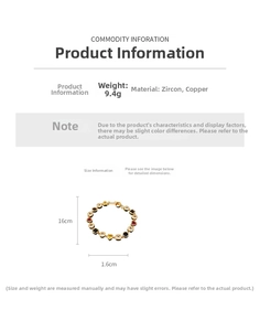 Guide des tailles détaillé pour bracelet vintage en zircon cœur plaqué or cuivre
