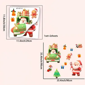 Dimensioni dettagliate degli adesivi natalizi con Babbo Natale, pinguino e omino di pan di zenzero