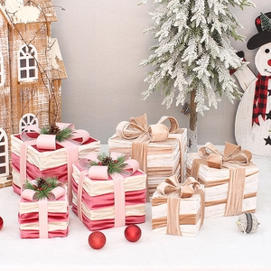 Boîtes Cadeaux De Décoration De Noël En Tissu De Velours Avec Ruban Et Pomme De Pin Ornements De Bureau Et De Sol De Fête