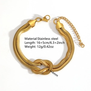 18K gold plated stainless steel snake chain bracelet with elegant knot design