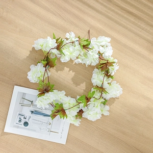 Elegant white silk artificial flower vine garland for home and wedding wall decoration