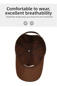 Detailed interior view of a brown cotton baseball cap showing six-panel seams and strap