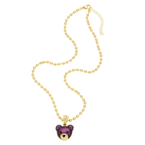 Hip hop teddy bear pendant necklace with colorful zircons on gold ball chain