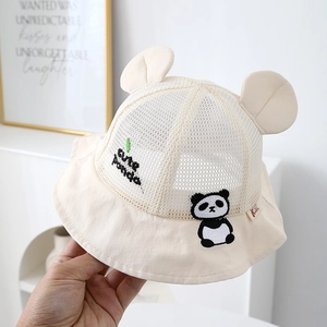 Breathable baby panda sun hat with 3D ears and mesh panels for toddlers 1-3 years old
