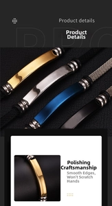 Detail view of mirror-polished stainless steel bar on a black braided cord bracelet