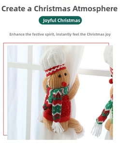 Close-up of a gingerbread man curtain buckle with knitted texture for Christmas decor