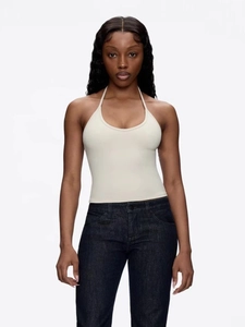 Chic cream halter neck backless camisole for women in soft knitted stretch fabric
