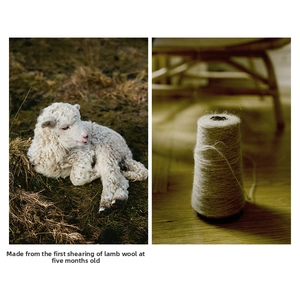 Detail of premium grey lamb wool yarn sourced from the first shear of five-month-old lambs
