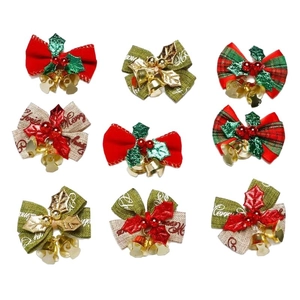Set of 9 festive Christmas bow bells in red and green for DIY holiday decorations
