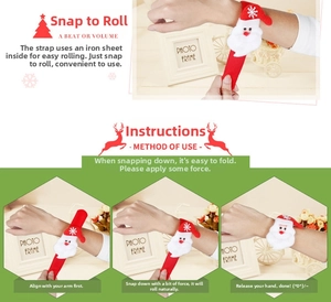 Vue détaillée du bracelet claquant Père Noël montrant le tissu doux et l'âme en métal