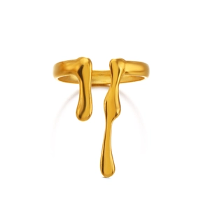 Irregular lava open ring in gold finish with liquid metal flowing design style