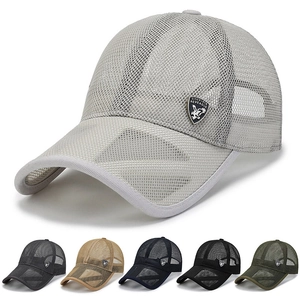 Breathable Full Mesh Baseball Cap Sun Protection Outdoor Sport Fishing Hat Adjustable Polyester Metal Eagle Badge Decor