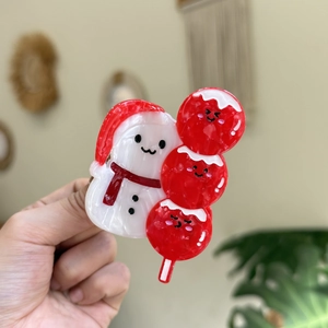 Pince à cheveux bonhomme de neige en acétate avec chapeau rouge pour femmes