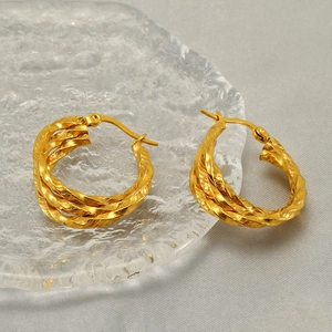French vintage style twisted spiral hoop earrings in 18K gold-plated stainless steel