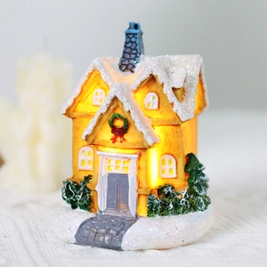 Christmas glowing resin house ornament with warm LED light and snow details