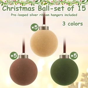 Set of 15 velvet Christmas balls in earthy tones with silver ribbons for tree decor