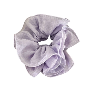 Lavender ruffled oversized scrunchie with grid texture on white background