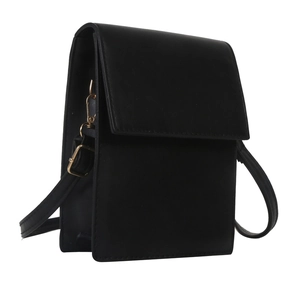 Minimalist black PU leather rectangular crossbody phone bag with sleek front flap