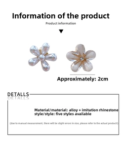 Détail de mini pinces à cheveux fleur de 2cm avec perles, strass et fini pailleté