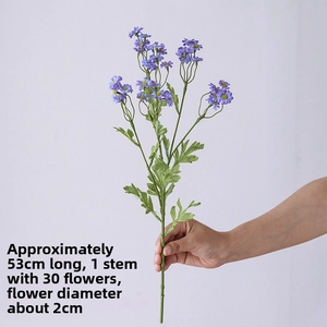 Detail of purple artificial chamomile bouquet showing 53cm stem length and small daisy buds