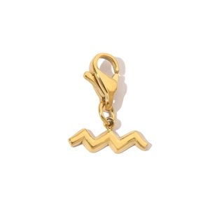 Close-up of golden Aquarius zodiac charm with lobster clasp in polished finish