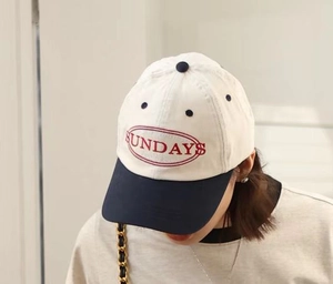 Sunday American style letter embroidery baseball cap with cream and navy denim patchwork