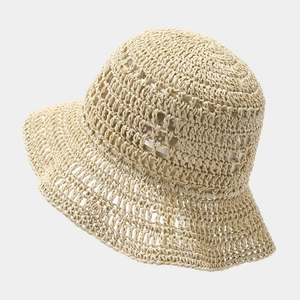 Breathable crochet straw sun hat for women with a flexible brim in beige for beach vacation