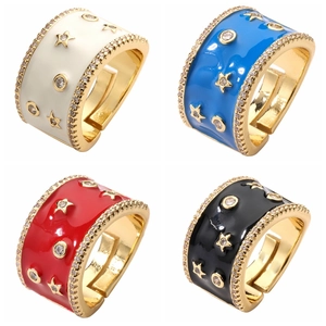 Star Moon Open Rings Copper Enamel Cubic Zirconia Adjustable Fashion Bohemian Jewelry For Women Sweet Style Finger Ring