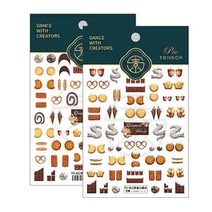 Adesivi per unghie 5D a rilievo con dolci dessert come biscotti e waffle per nail art