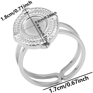 Detailed top view of 304 stainless steel adjustable ring with dimensions and gear texture