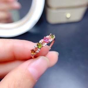 18K rose gold open ring with colorful tourmaline-style gems and pave cubic zirconia