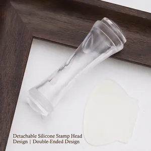 Double-headed silicone nail art stamper with transparent handle and scraper set