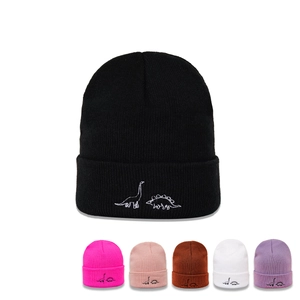 Berretto In Maglia Con Ricamo Dinosauro Carino Acrilico Caldo Inverno Cappello Con Risvolto Per Donne E Uomini Casual