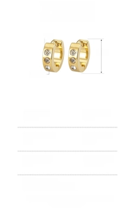 Detailed dimensions of gold plated stainless steel huggie earrings with cubic zirconia