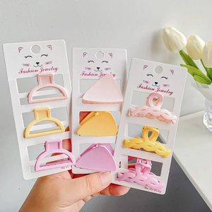 Macaron matte small hair claw clip set in pink, yellow, and purple for women and girls