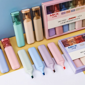 Set of 6 Morandi color highlighters with soft tips for eye protection and large ink capacity