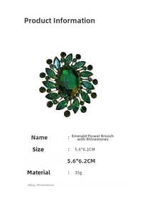 Detailed parameter display of emerald rhinestone flower brooch with alloy material and size