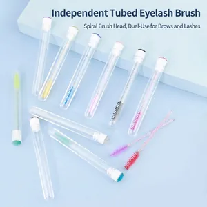 Glitter handle eyelash brushes with spiral heads in individual clear tubes
