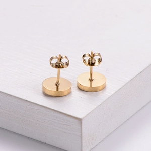 Minimalist round gold plated stainless steel stud earrings with butterfly backings